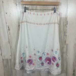 Richard Malcolm Vintage Linen Blend White Embroidered Skirt size 10 Boho